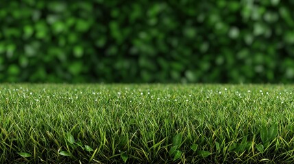 Lush Green Grass Field with Dewdrops and Blurred Background
