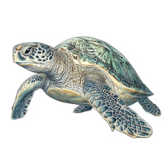 Fototapeta premium Colorful Line Drawing of a Sea Turtle