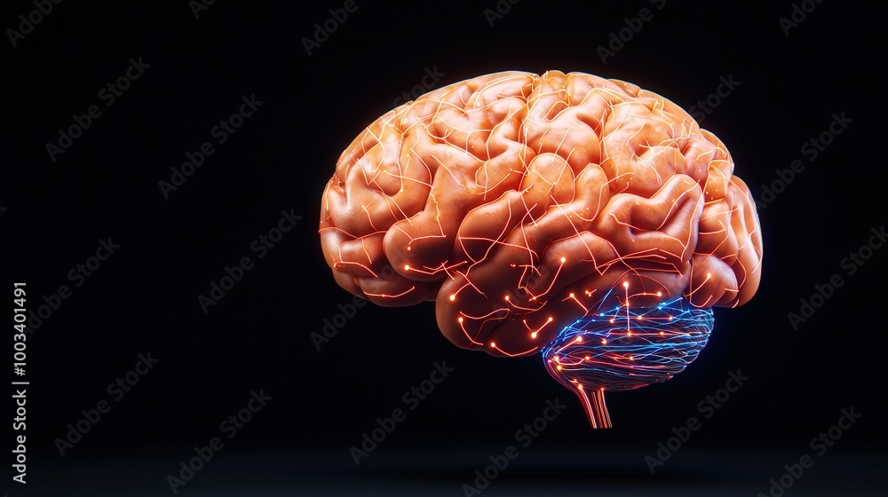 Poster illuminated human brain with neural connections ai machine learning and cognitive scie