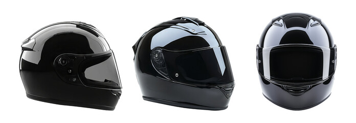 Black motorcycle helmets in various angles