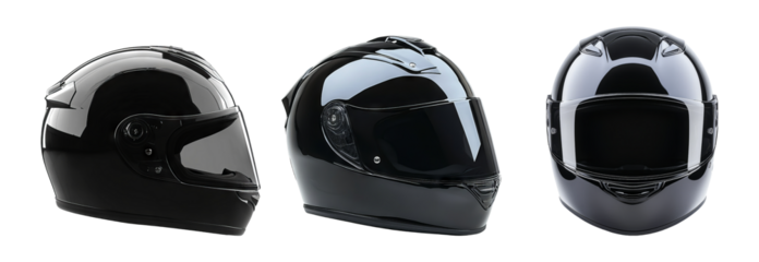Black motorcycle helmets in various angles