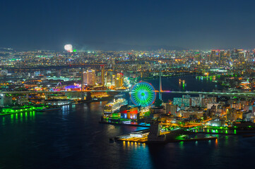 花火大会の日の大阪の夜景