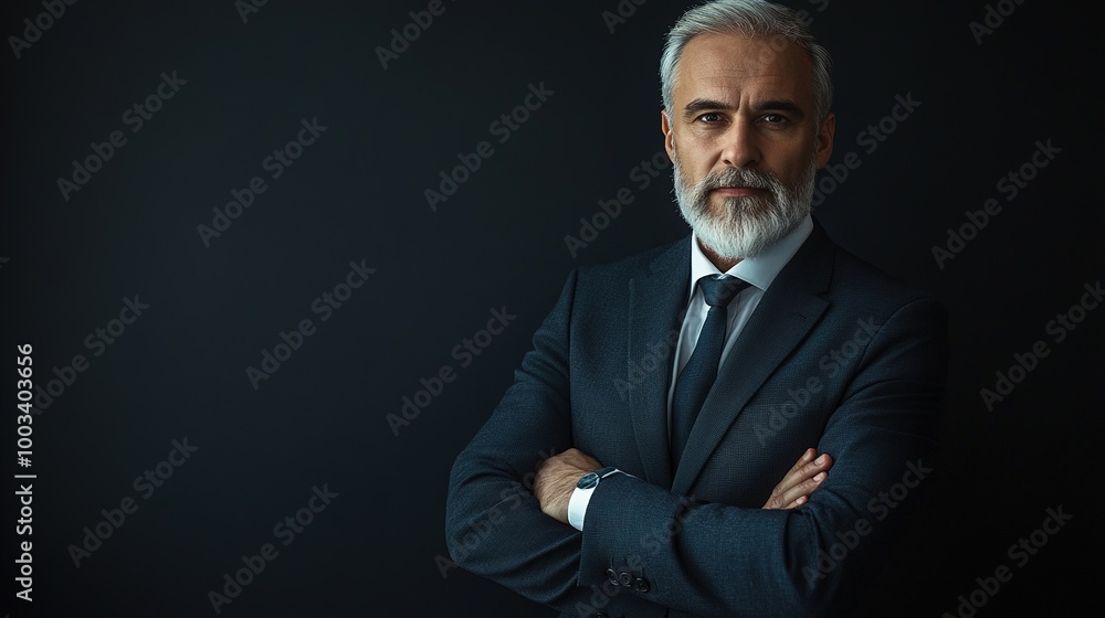 Poster Confident Businessman in Formal Attire Against Dark Background