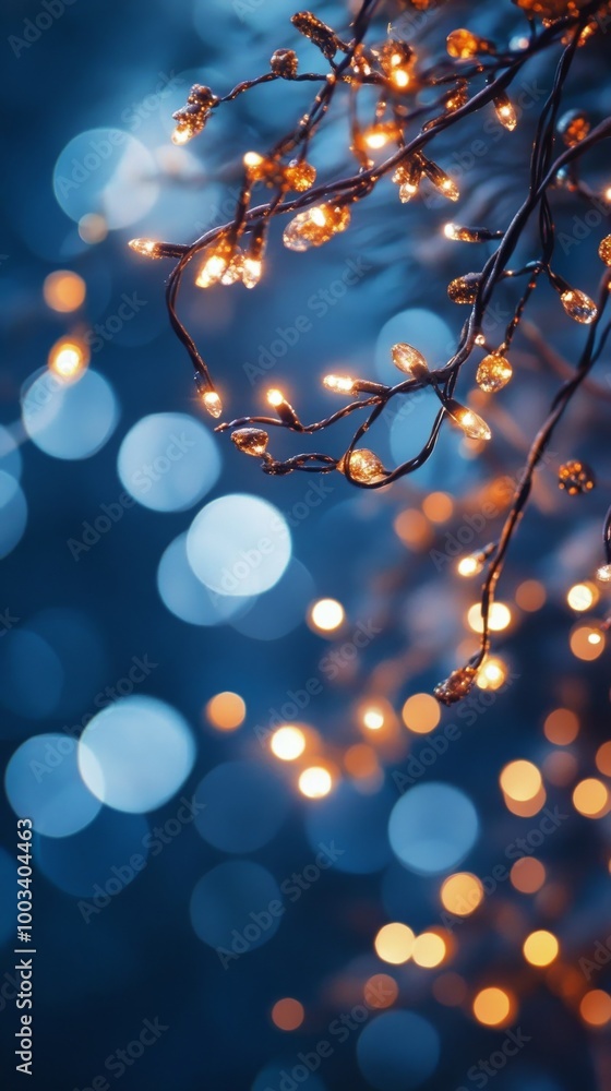 Aufkleber string lights with bokeh effect against blue
