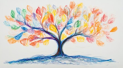 Obraz premium Colorful Tree With Bright Leaves Illustration