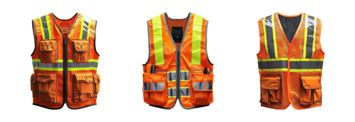 Fototapeta premium Three safety vests for construction and outdoor use