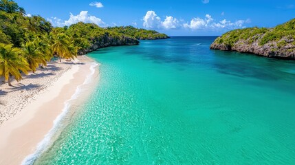 Obraz premium Tropical Paradise Beach with Crystal Clear Water and Lush Greenery