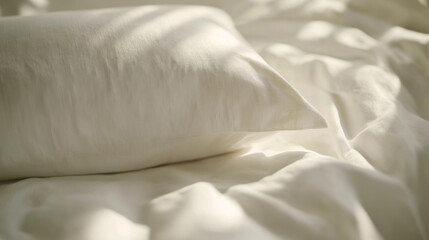 Obraz premium a close-up of a plush white pillow on smooth white linens