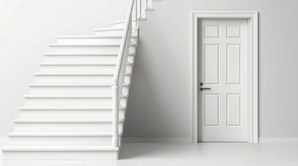 Obraz premium Modern White Staircase and Doorway in Minimalist Interior Design