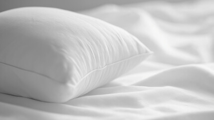 Obraz premium a close-up of a soft, white pillow on smooth white linens in a zen-like, minimalist composition