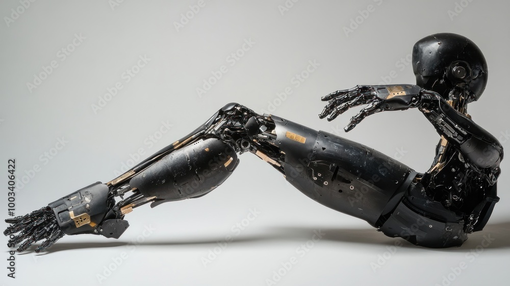 Poster mechanical humanoid robot in a sit-up pose