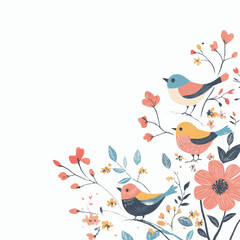 Fototapeta premium Whimsical illustration of cheerful birds and flowers with vibrant colors 