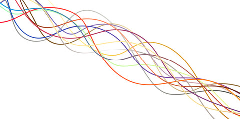 Random pattern colorful line stroke on a transparent background.  Decorative golden pattern with tangled curved lines. Multi color hand drawn rough wavy horizontal lines vector background, wallpaper