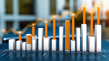 Futuristic 3d data visualization with glowing blue lines and stripes symbolizing growth and progress for business presentations and technology related projects.