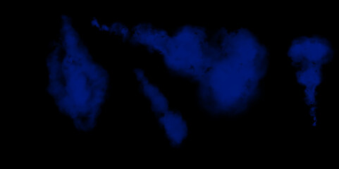 blue smoke steam isolated black background. Vector illustration, morning fog over land or water surface, magic haze. Jet of smoke on black background. Selective focus. 