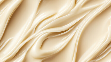 Obraz premium a close-up, top-down view of cashew paste spread across the frame, filling the image with its soft beige color and velvety texture