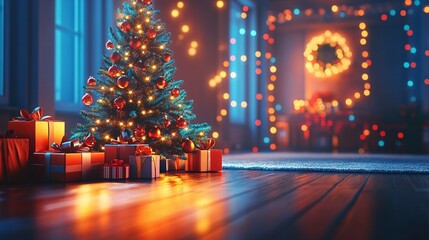 Christmas Tree with Presents Underneath in a Festive Setting