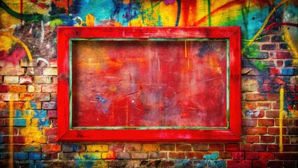 A bold grunge interface overlay featuring a red frame, adorned with graffiti textures, perfect for enhancing creative background designs with an edgy, urban vibe.