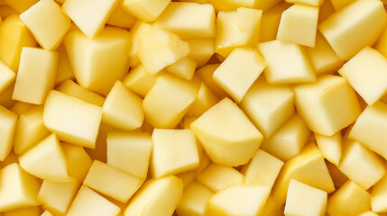 a close-up, top-down view of diced pears spread across the entire frame, filling the image with their pale yellow color and smooth texture in uniform cubes