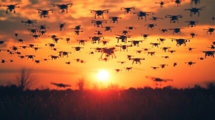 Drone Swarm at Sunset