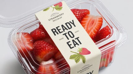 Fresh Strawberries Ready to Eat in Plastic Container Mockup.