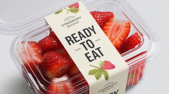 Fresh Strawberries Ready to Eat in Plastic Container Mockup.