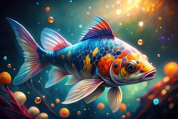 Fototapeta premium A lively and colorful koi fish illustration perfect for nature, art, and aquatic-themed projects, adding vibrancy and charm to any creative endeavor.