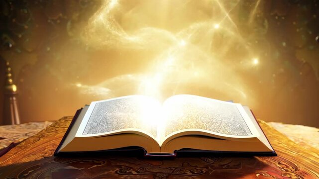 A glowing open book surrounded by soft lights, symbolizing knowledge and the magic of learning