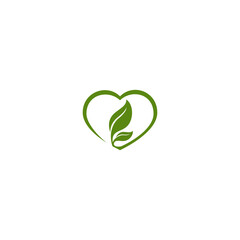 Vector illustration of green leaf and heart for icon, a symbol for natural lovers. organic product lovers logo