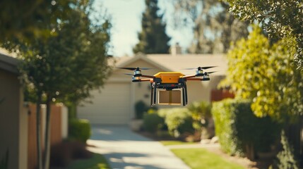 Naklejka premium Drone Delivery in a Suburban Neighborhood