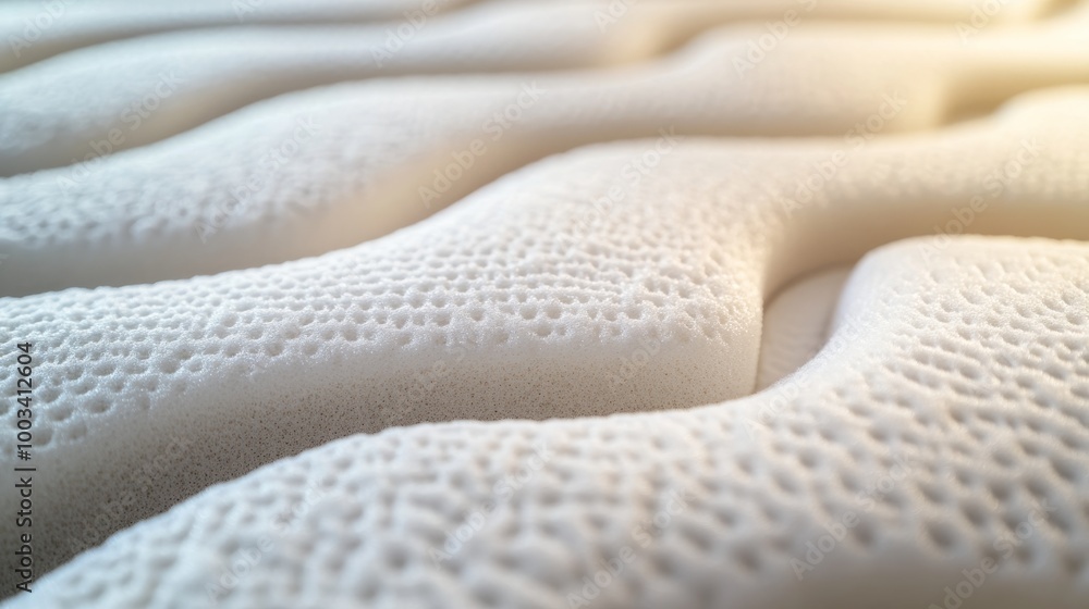 Poster close-up view of a textured foam material, featuring waves and a speckled surface, likely used in ma