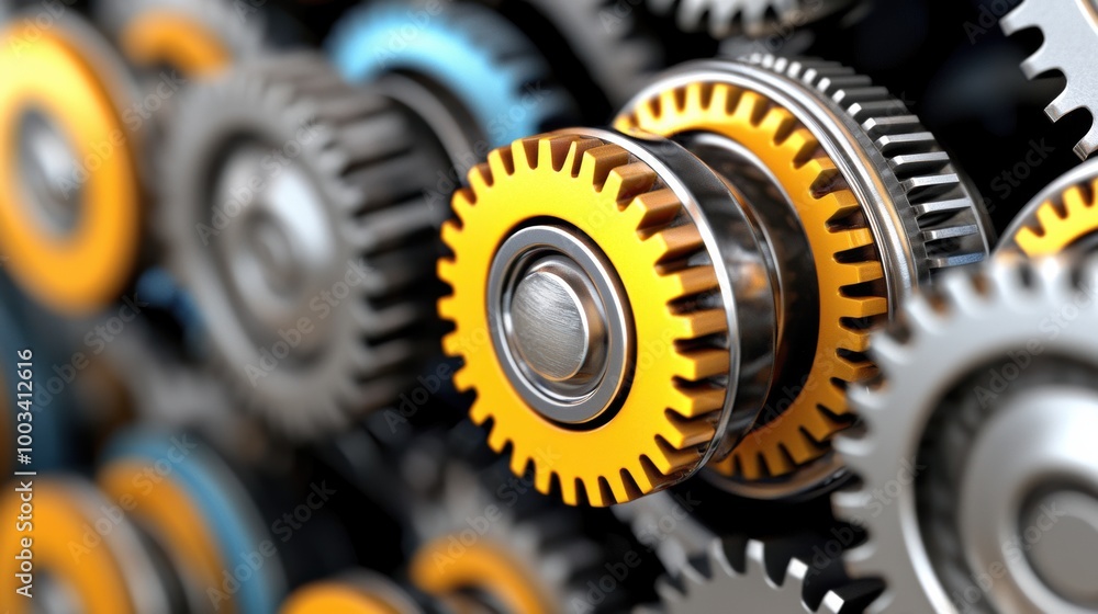 Poster close-up of colorful gears in mechanical system
