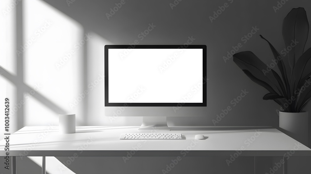 Poster 3d minimal desktop with blank screen mockup, empty screen for text, and logo replacement concept. 3d