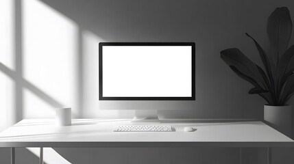 3D Minimal desktop with blank screen mockup, Empty screen for text, and logo replacement concept. 3d render illustration. 