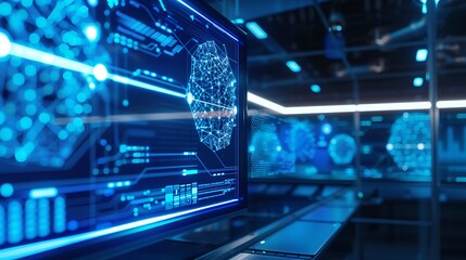 Obraz premium Modern Computer Displaying Neural Network Diagrams and Machine Learning Algorithms