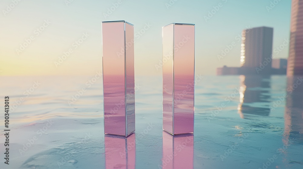 Poster reflective structures in serene water setting
