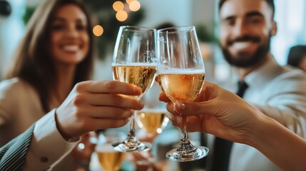 Joyful Celebration with Toasting Glasses of Champagne