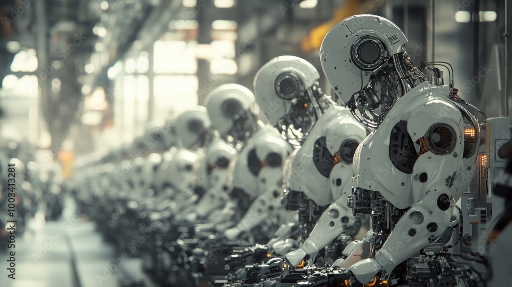 Poster robots in a factory