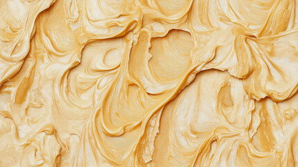 a close-up, top-down view of peanut and cashew butter spread across the frame, filling the image with a combination of light brown and ivory colors