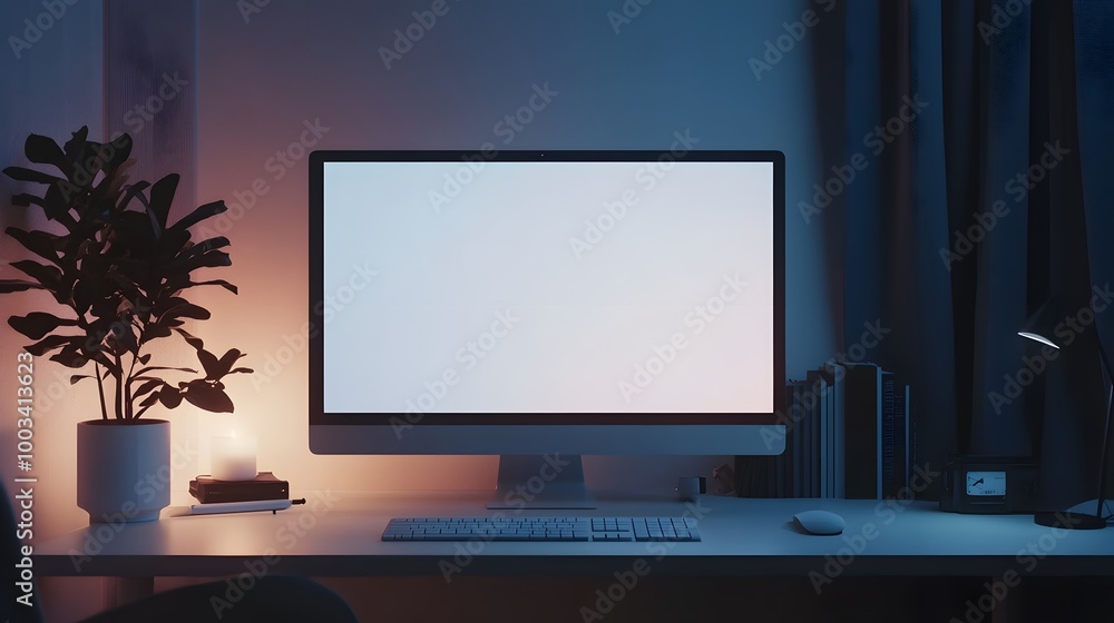 Poster 3d minimal desktop with blank screen mockup, empty screen for text, and logo replacement concept. 3d