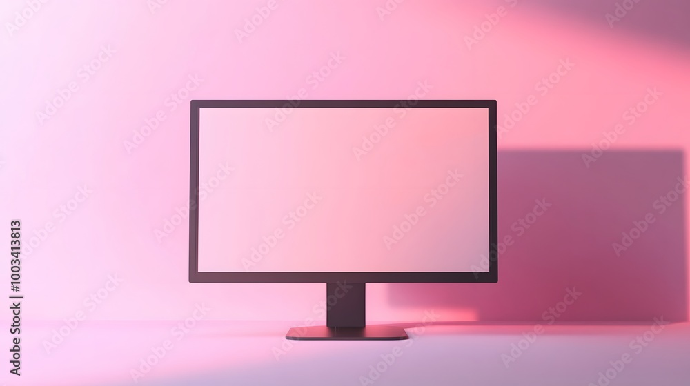 Poster 3d minimal desktop with blank screen mockup, empty screen for text, and logo replacement concept. 3d