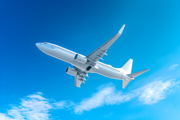 Fototapeta premium Airplane on blue sky white clouds