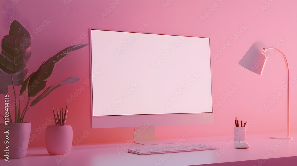 Poster 3d minimal desktop with blank screen mockup, empty screen for text, and logo replacement concept. 3d