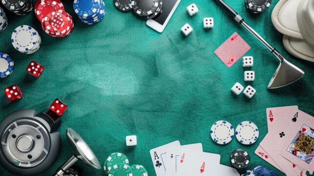 Blackjack and Golf Equipment Background, Casino Night Party Invitation or Poster Design