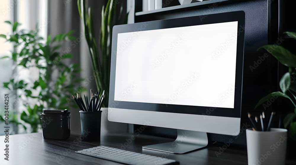 Poster 3d minimal desktop with blank screen mockup, empty screen for text, and logo replacement concept. 3d