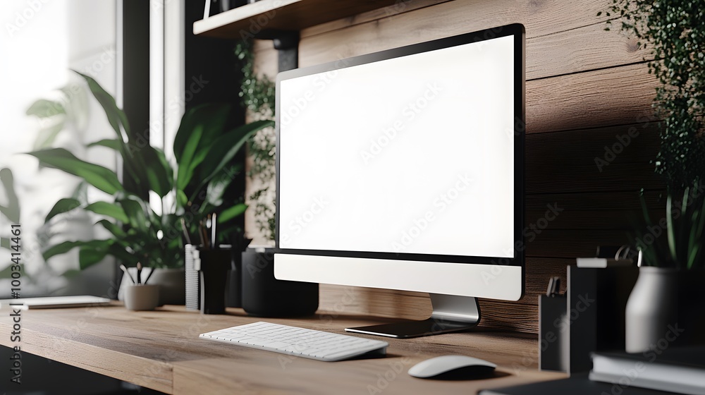 Poster 3d minimal desktop with blank screen mockup, empty screen for text, and logo replacement concept. 3d