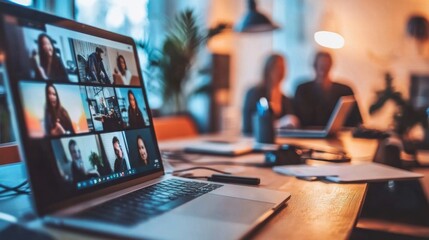 Virtual Meetings: Photograph a team conducting a virtual meeting using video conferencing tools, highlighting remote work capabilities