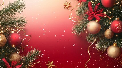 Festive Christmas Ornament and Pine Branch Display