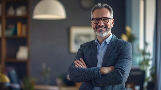 Confident Middle-Aged Man in Modern Office Setting