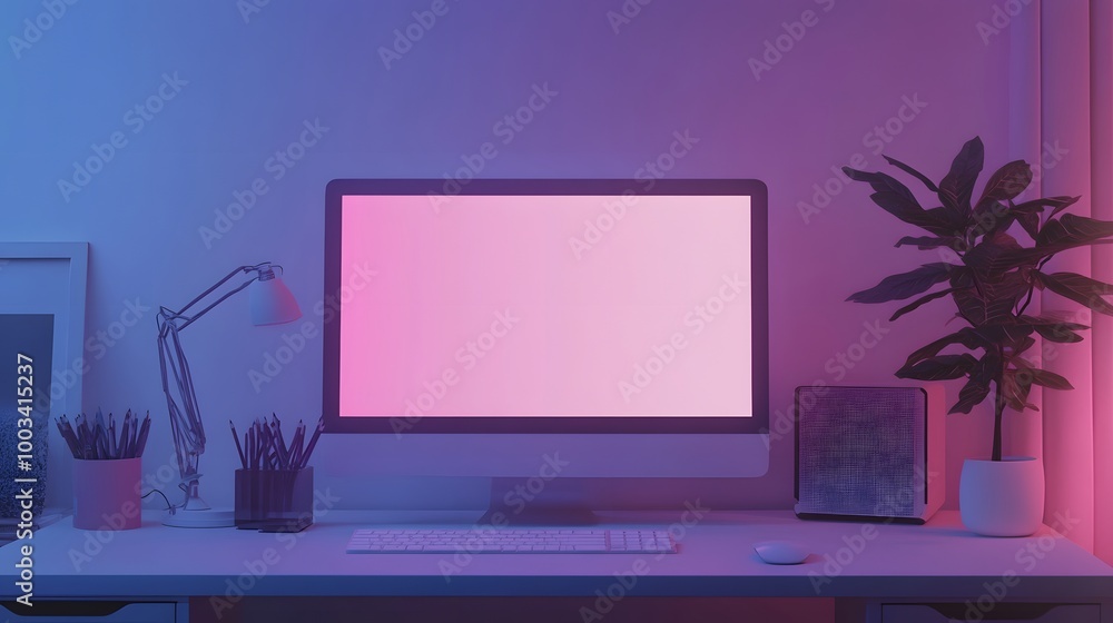 Poster 3d minimal desktop with blank screen mockup, empty screen for text, and logo replacement concept. 3d